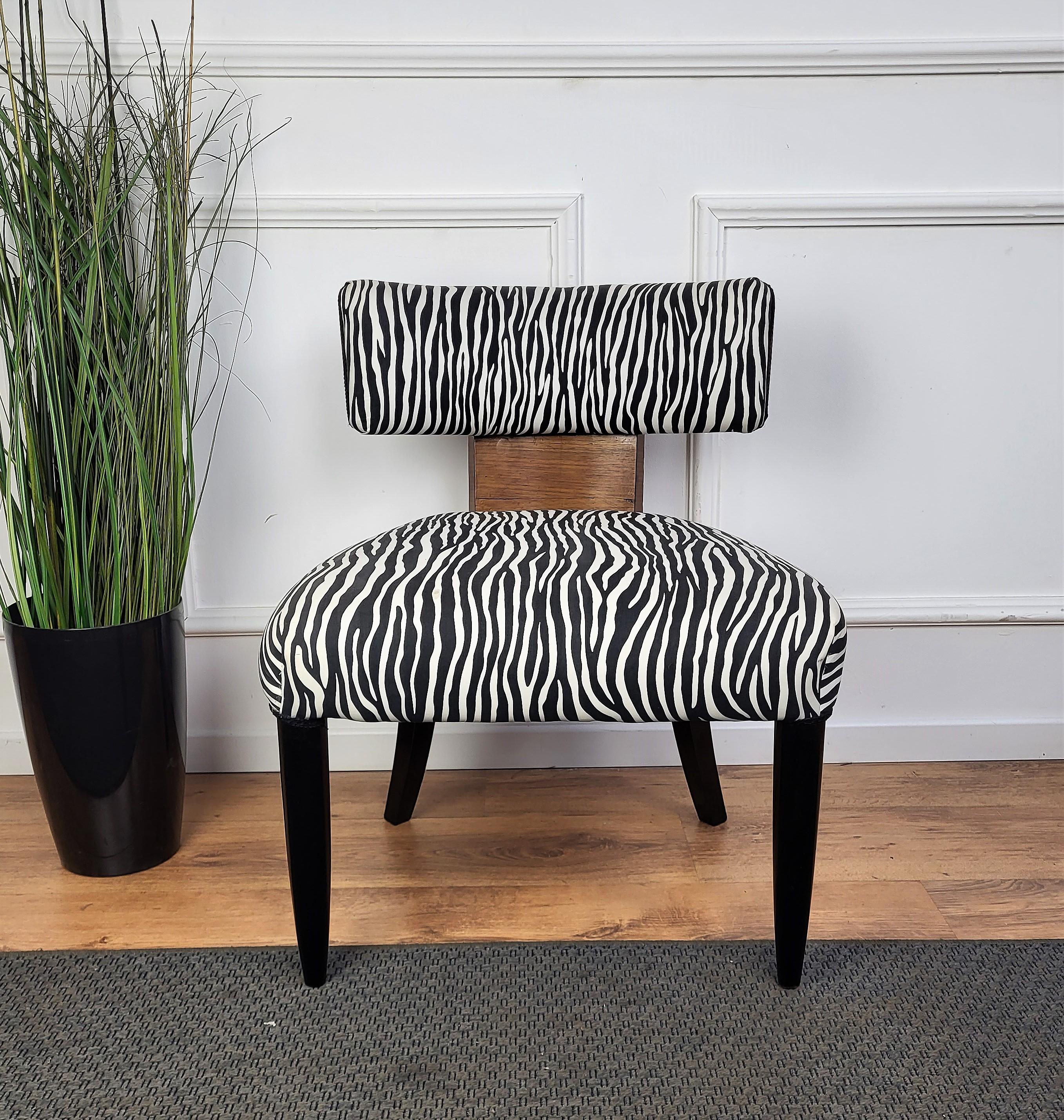 Italian Mid-Century Art Deco Briar Walnut Wood Animalier Zebra Upholstered Chair For Sale 2