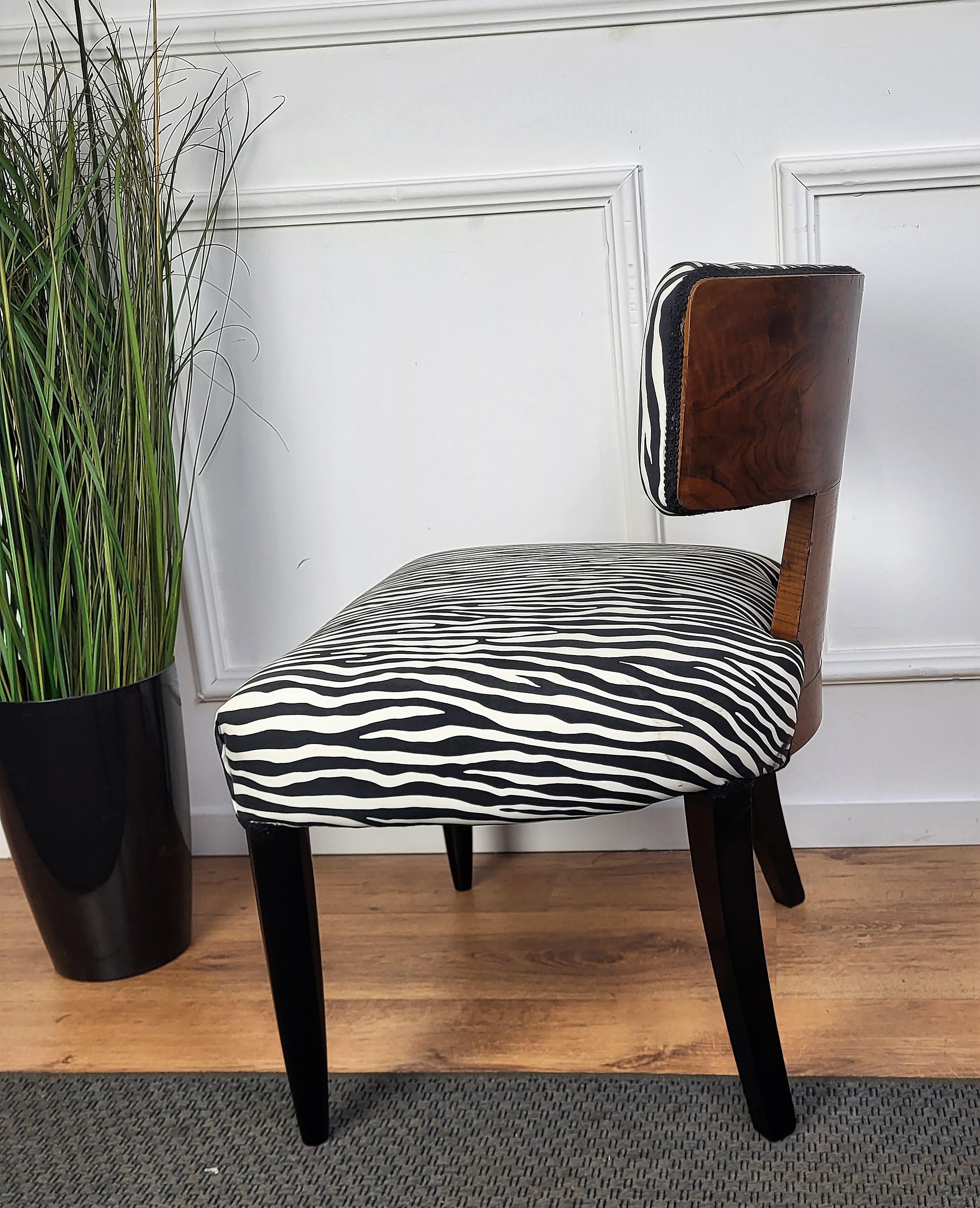 Italian Mid-Century Art Deco Briar Walnut Wood Animalier Zebra Upholstered Chair For Sale 3
