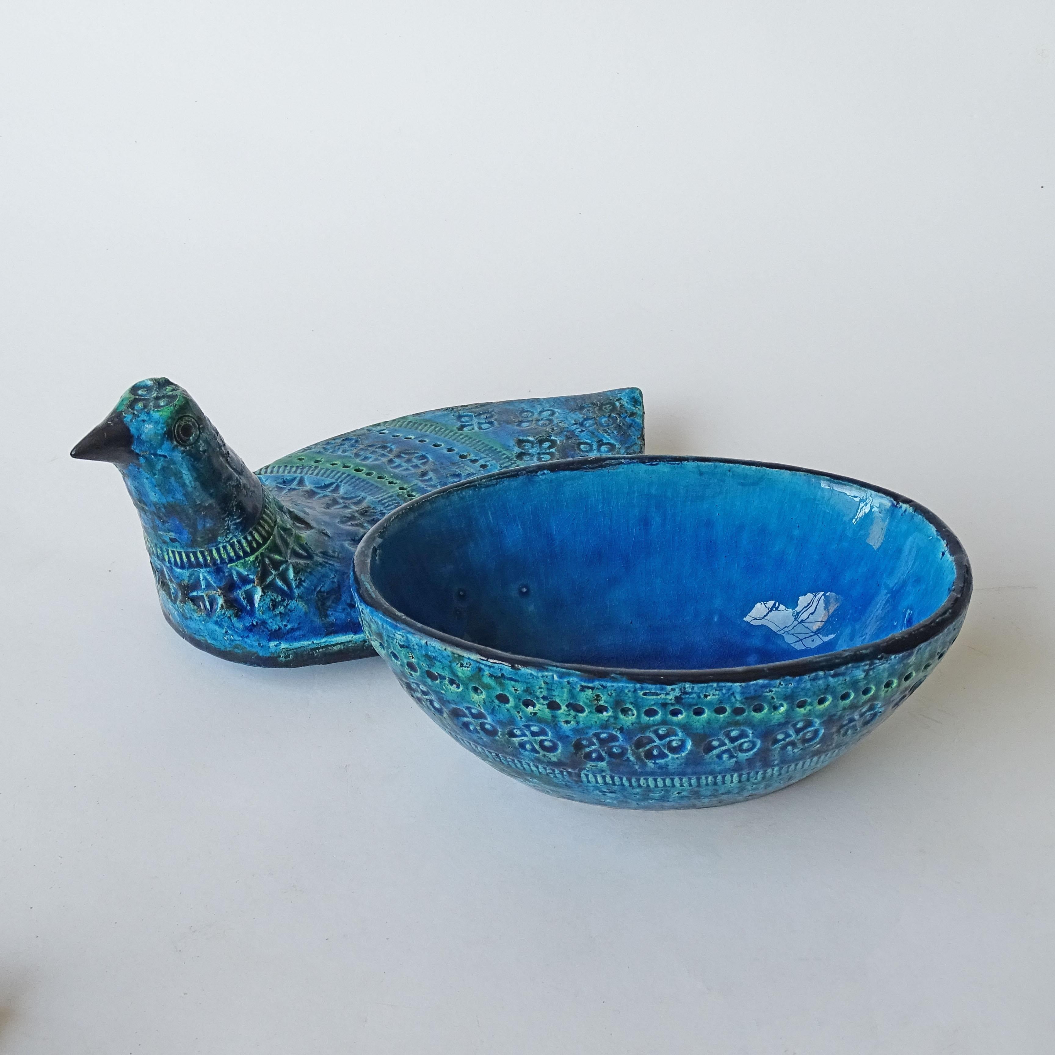 Metà XX secolo Scatola scultura di uccelli in ceramica d'arte della metà del secolo scorso di Aldo Londi per Bitossi in vendita