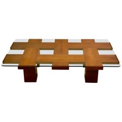 Italian Midcentury Ash & Glass Grid Motif Coffee Table Marco Zanuso, Attributed