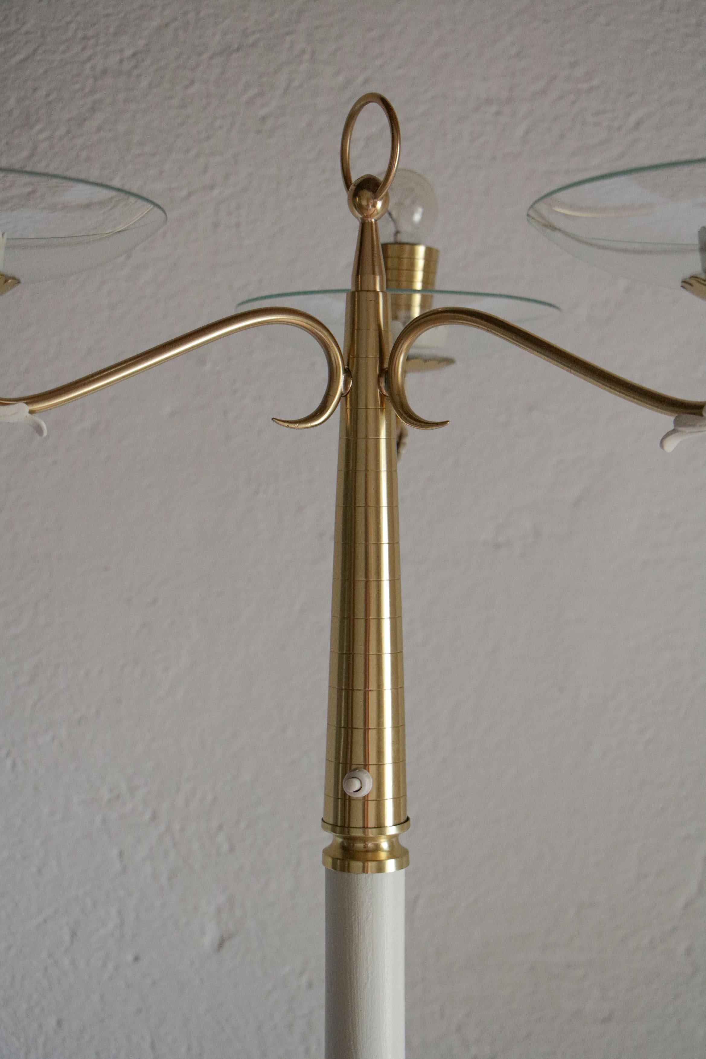 Aluminum Italian  Ash Wood Polished Brass Lamp Floor attributed to Pietro Chiesa  1940s For Sale