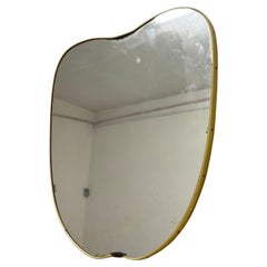 Italian Mid-Century Asymmetrical Brass Wall Mirror in the Style of Gio Ponti 50s