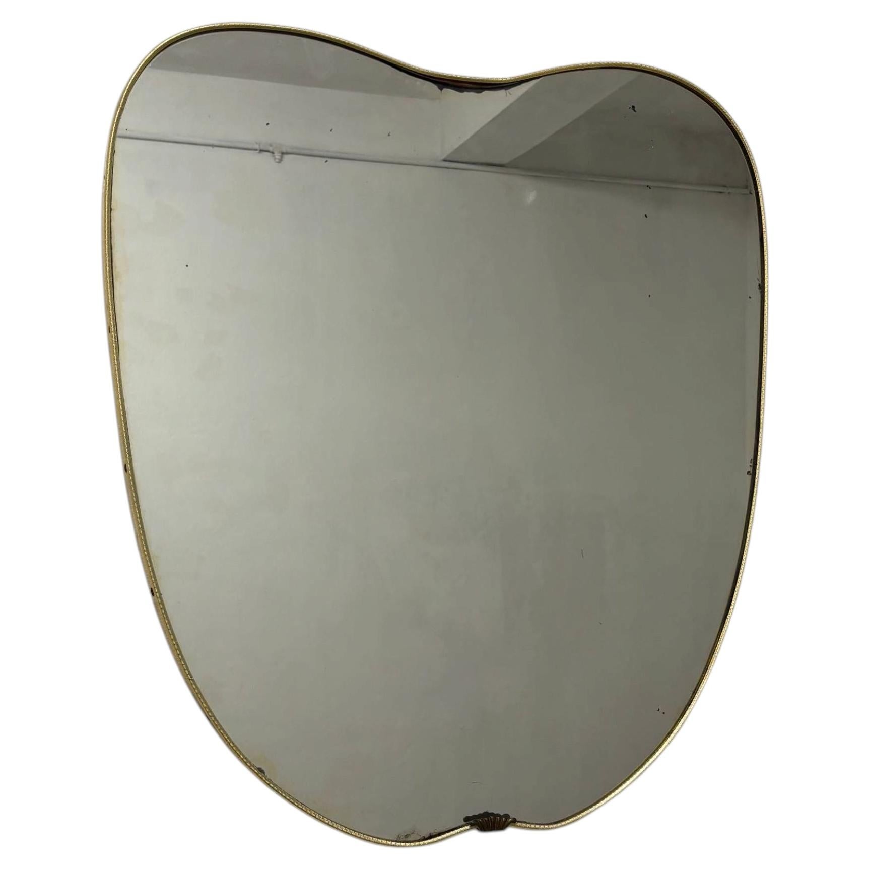 Italian Mid-Century Asymmetrical Brass Wall Mirror in the Style of Gio Ponti 50s