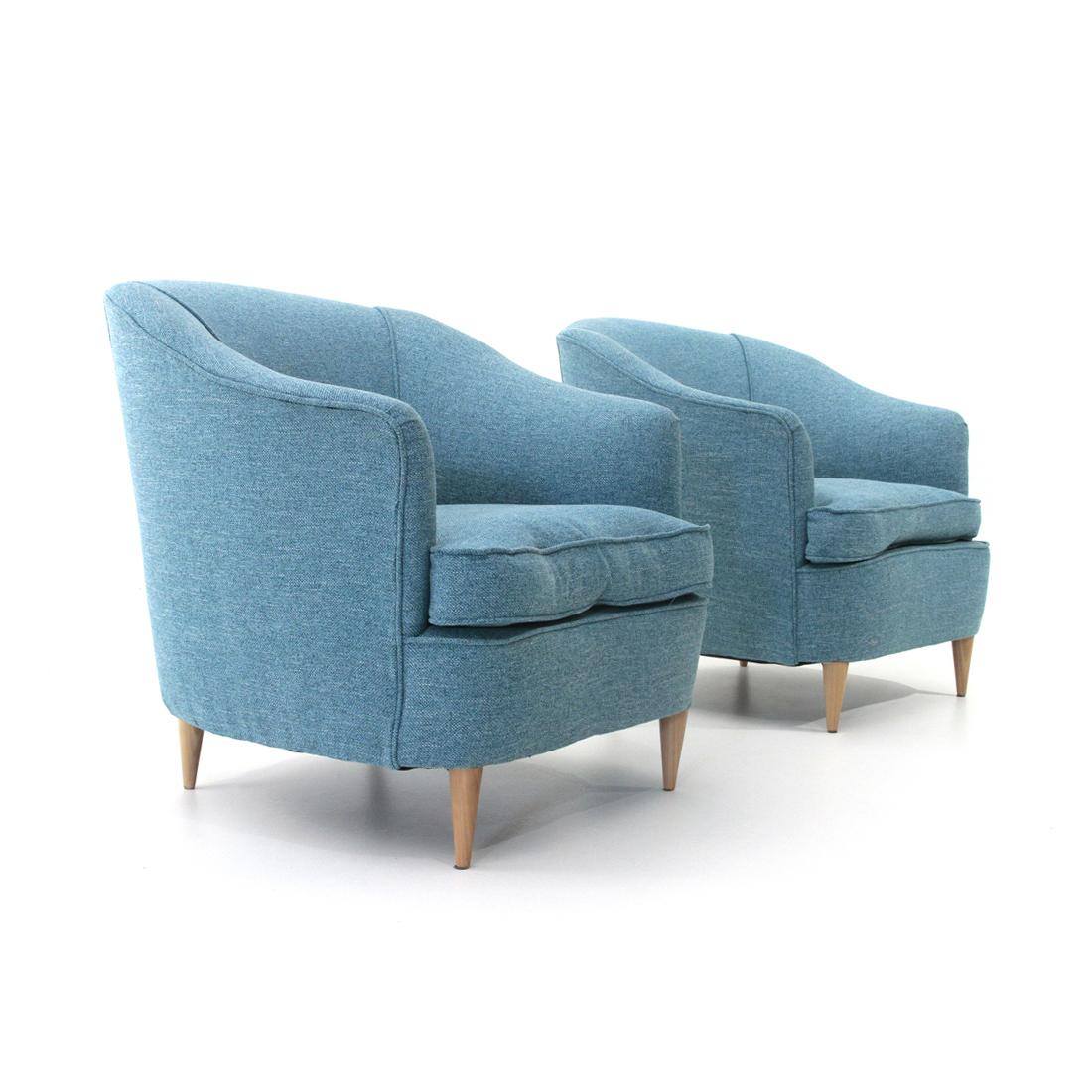 Italian Midcentury Azure Armchair, 1950s, Set of 2 In Distressed Condition For Sale In Savona, IT