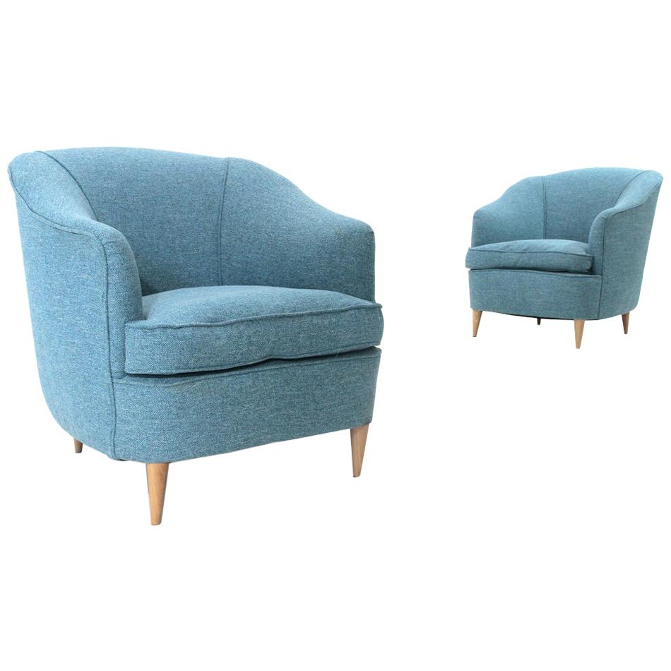 Italian Midcentury Azure Armchair, 1950s, Set of 2 For Sale