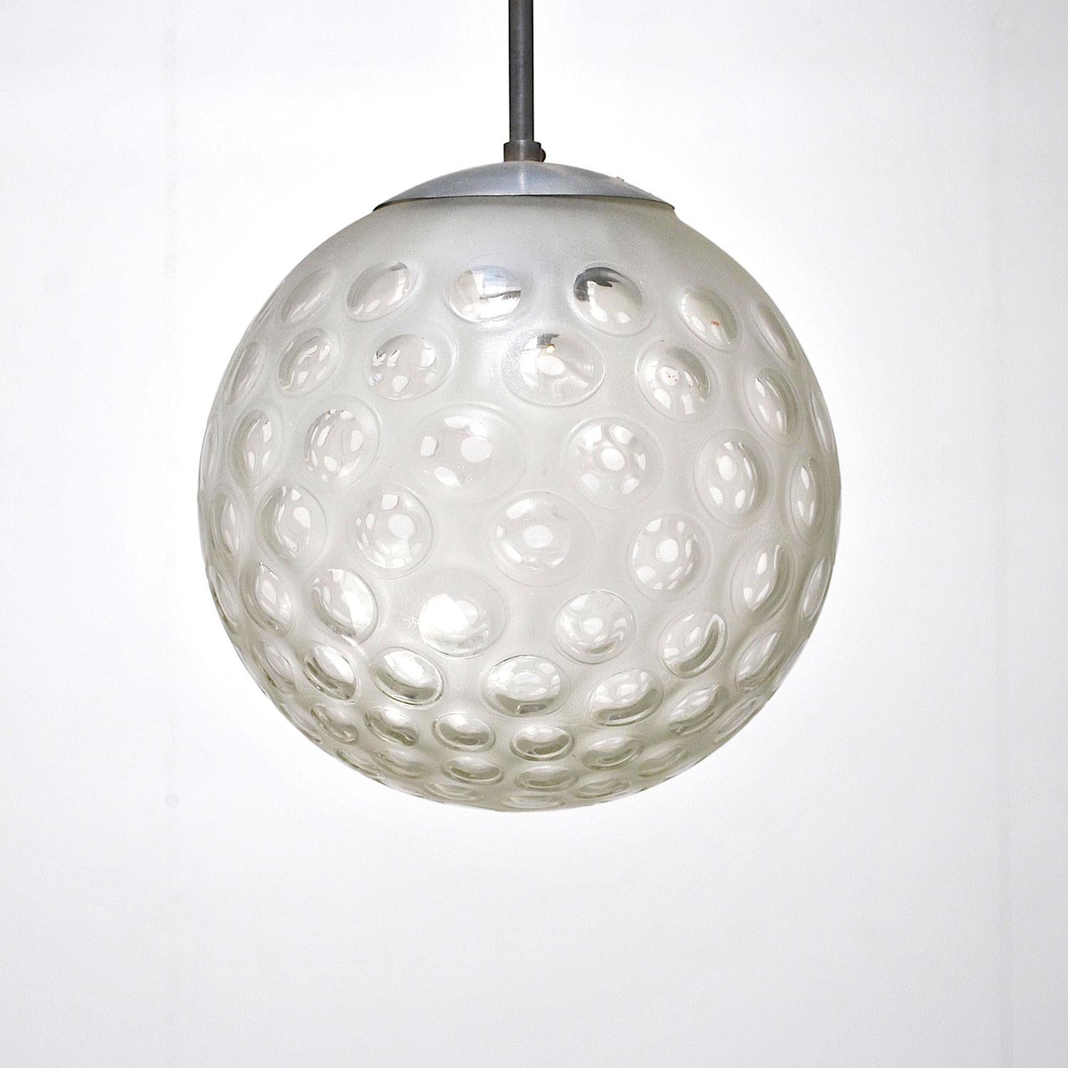 Italian midcentury chandelier in worked glass from the 1960s.