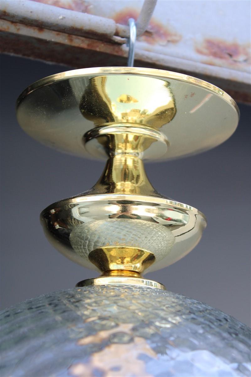 Italian Mid-Century ball chandelier Murano glass brass parts gold, 1950s.