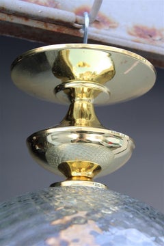 Italian Mid-Century Ball Chandelier Murano Glass Brass Parts Gold, 1950s