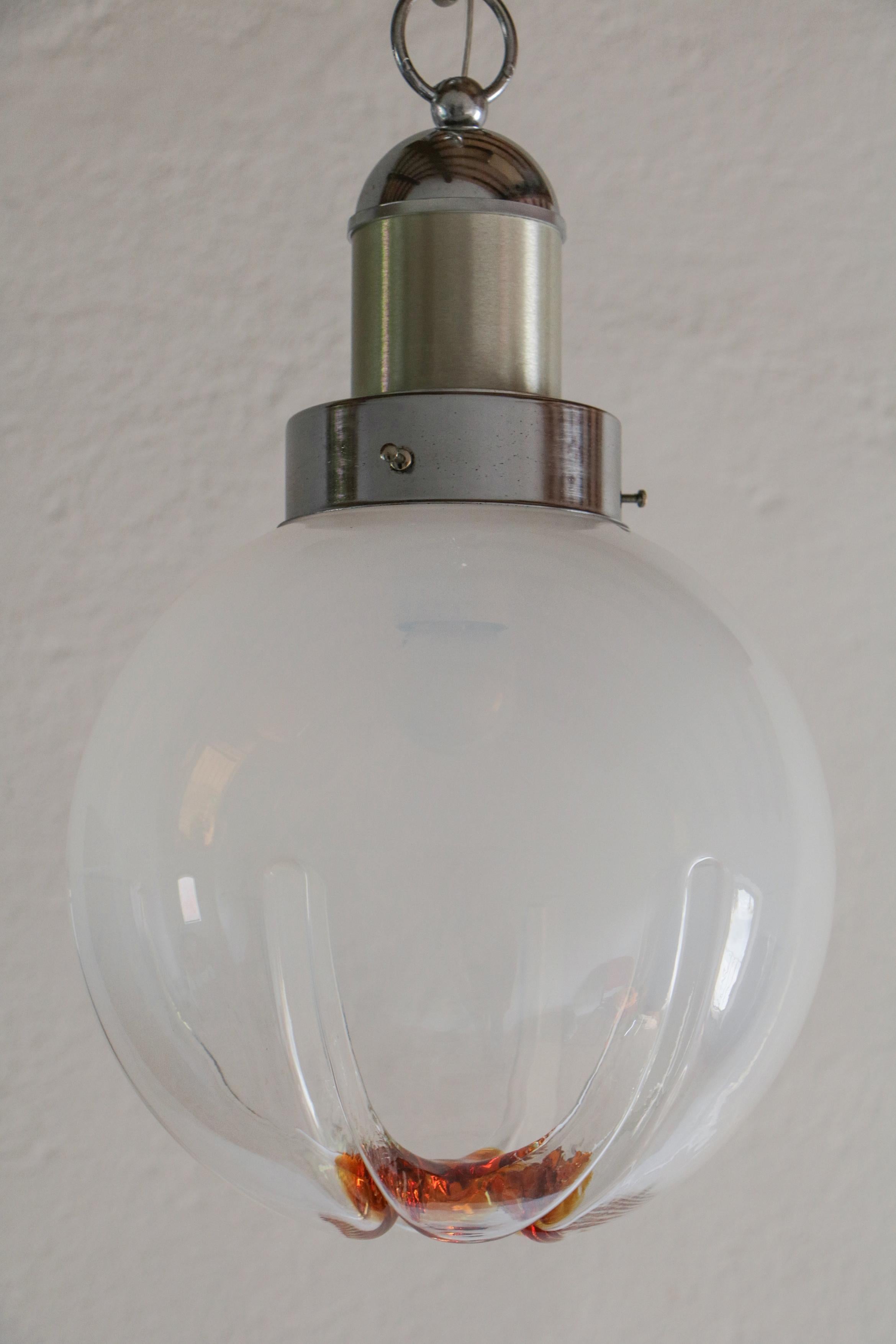 Late 20th Century Italian Space Age Ball Pendant Lamp Attributed to Mazzega, 1970s For Sale