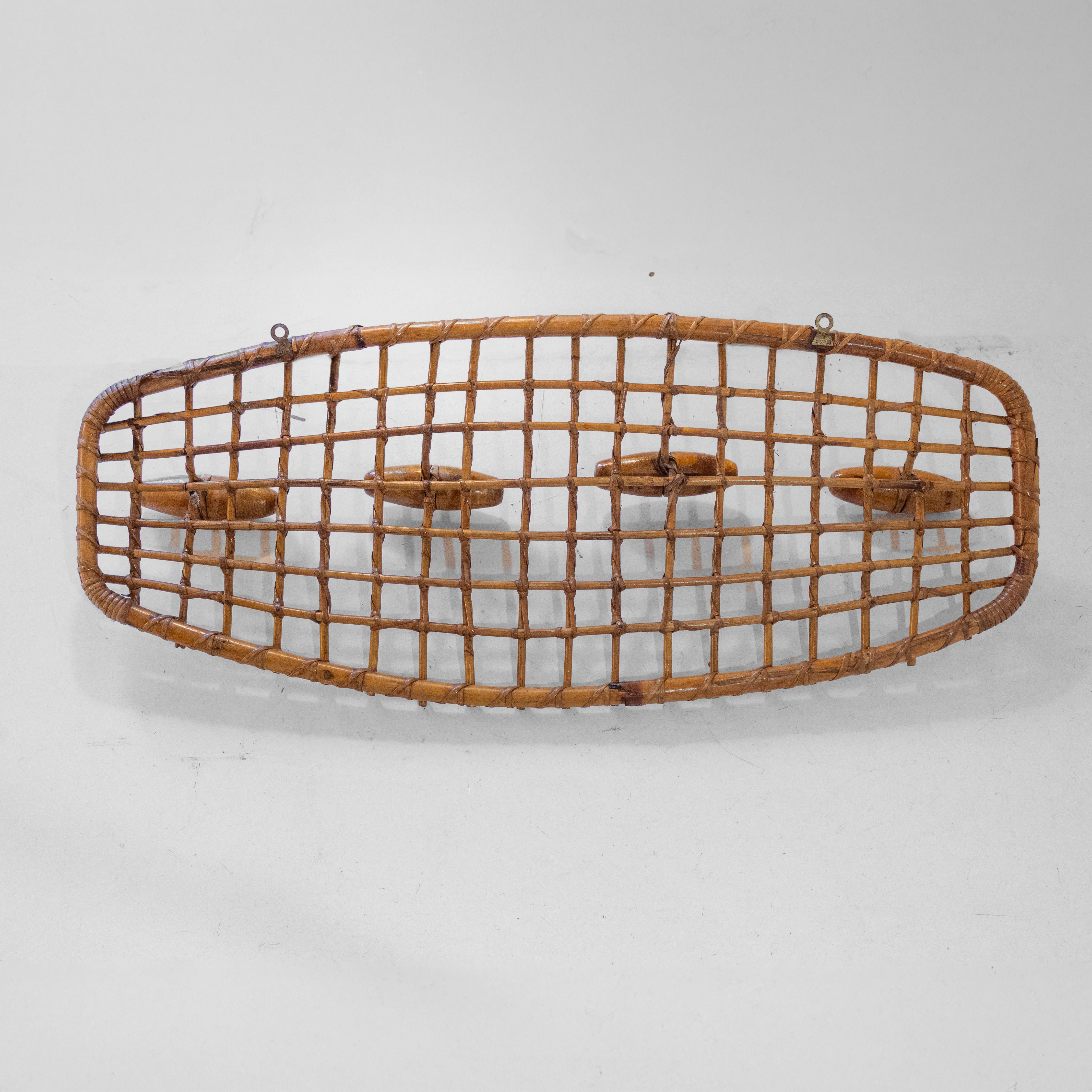 Appendiabiti italiano di metà secolo in bambù e rattan di Bonacina, anni '60 in vendita 5