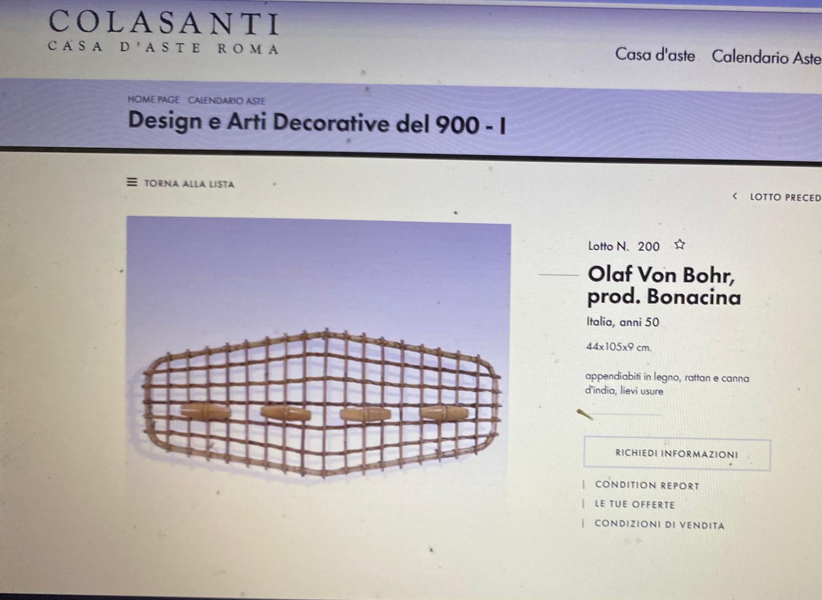 Appendiabiti italiano di metà secolo in bambù e rattan di Bonacina, anni '60 in vendita 6