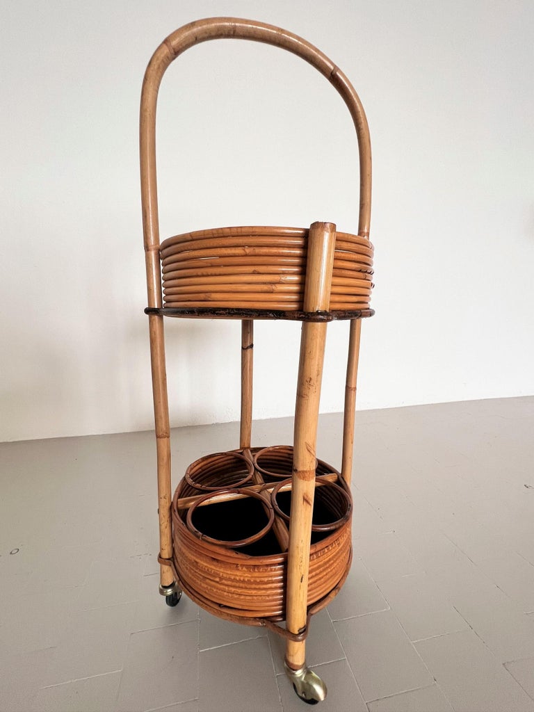 Italian Mid-Century Bamboo and Rattan Serving Bar Cart or Trolley, 1960 For Sale 5