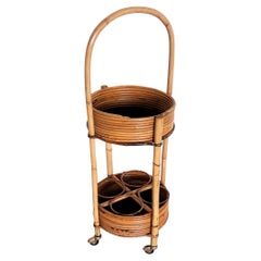 Italian Mid-Century Bamboo and Rattan Serving Bar Cart or Trolley, 1960