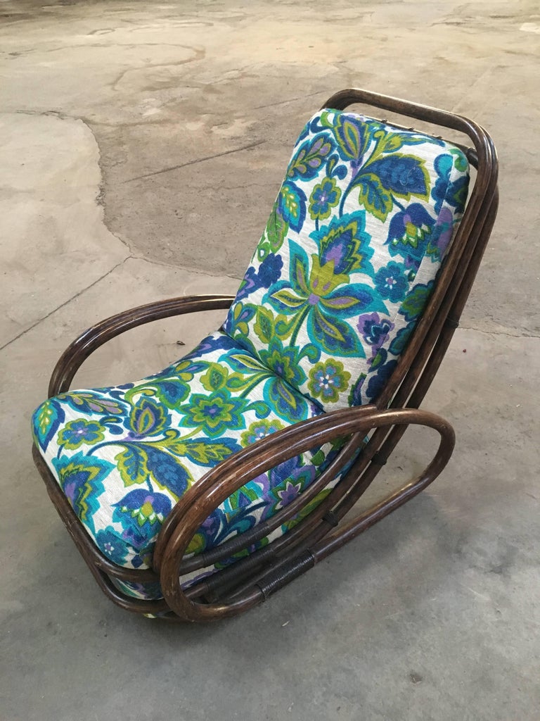 Italian Midcentury Bamboo Armchair with Floral Original ...