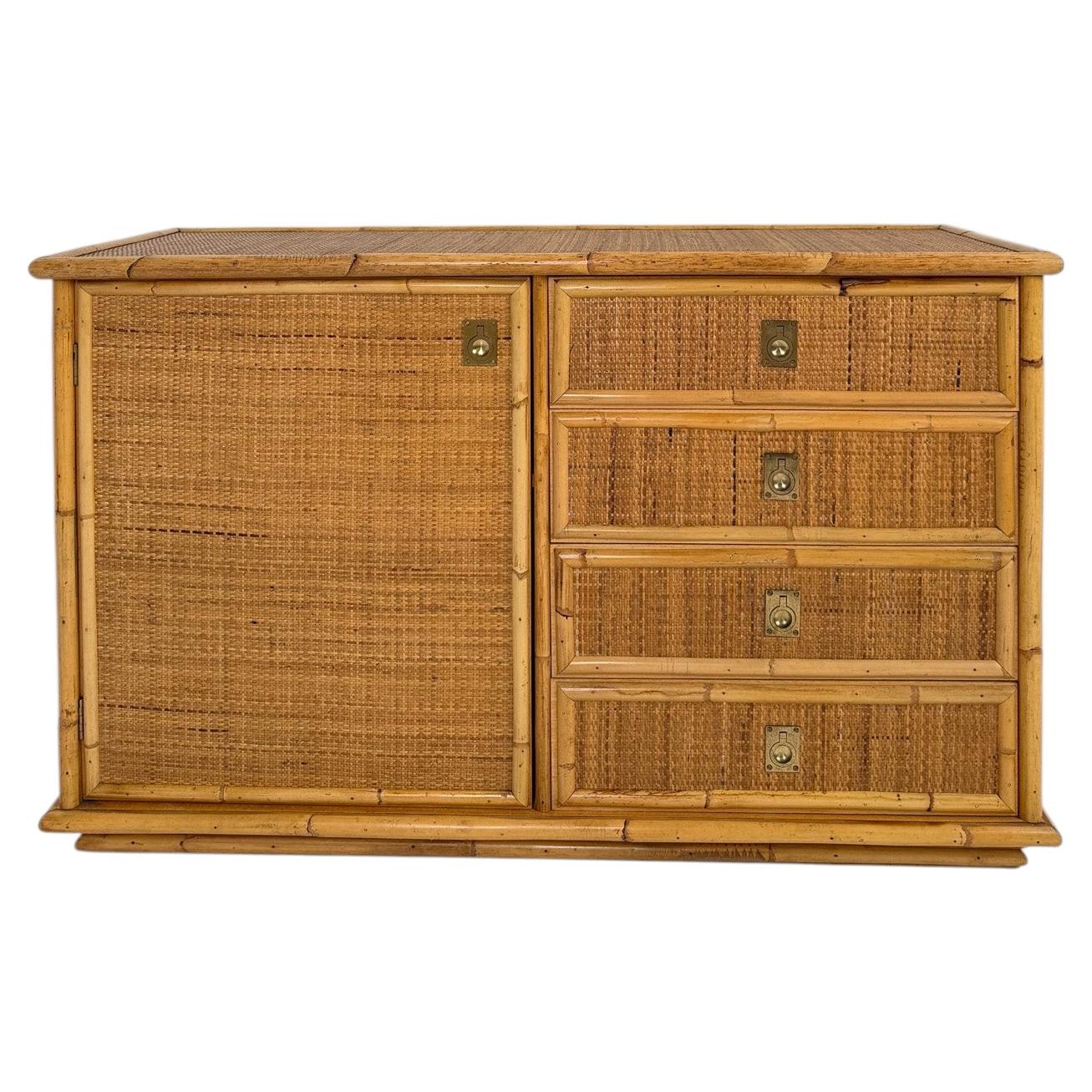 Italian Mid-Century Bamboo, Rattan and Cane Cabinet with Drawers by Dal Vera, 70