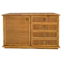 Italian Mid-Century Bamboo, Rattan and Cane Cabinet with Drawers by Dal Vera, 70