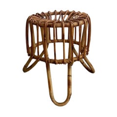 Italian Mid Century Bamboo & Rattan Stool in the Style of Tito Agnoli
