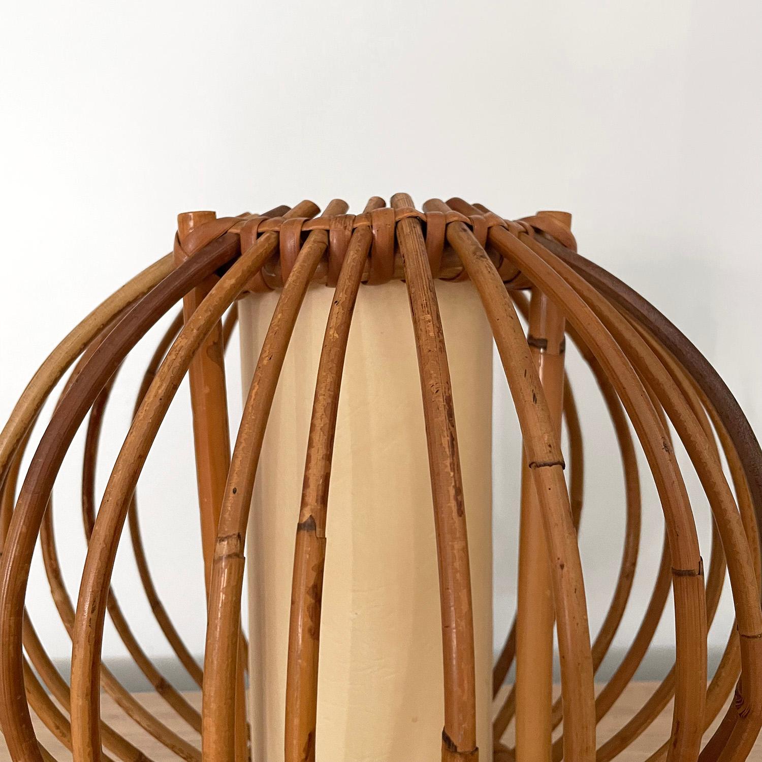 Italian Mid Century Bamboo & Rattan Table Lamp For Sale 2