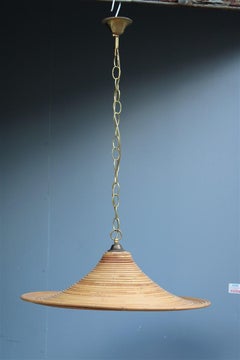 Italian Mid Century Bamboo Round Chandelier Gold Brass Chain 1950n