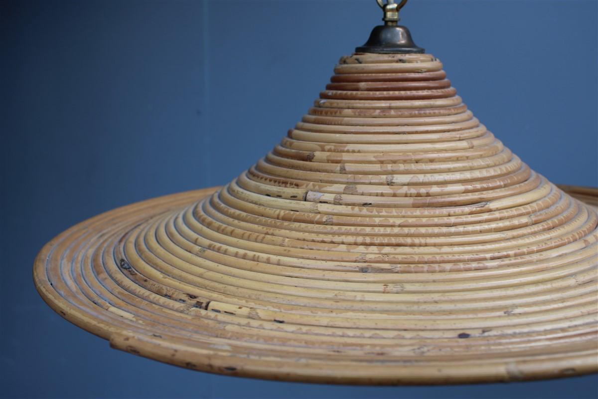 Italian Mid Century Bamboo Round Chandelier Gold Brass Chain 1950n In Good Condition For Sale In Palermo, Sicily