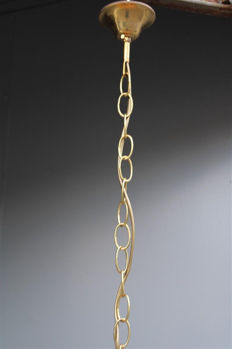 Italian Mid Century Bamboo Round Chandelier Gold Brass Chain 1950n For Sale 1