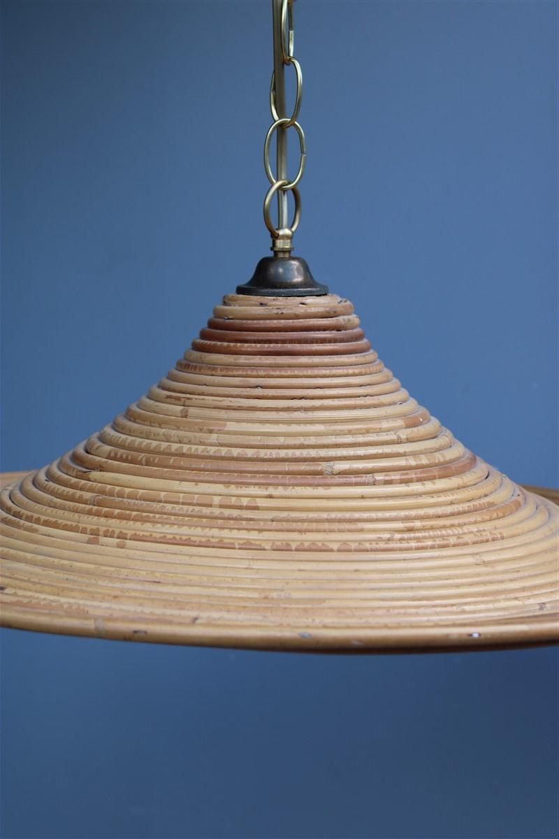 Italian Mid Century Bamboo Round Chandelier Gold Brass Chain 1950n For Sale 2