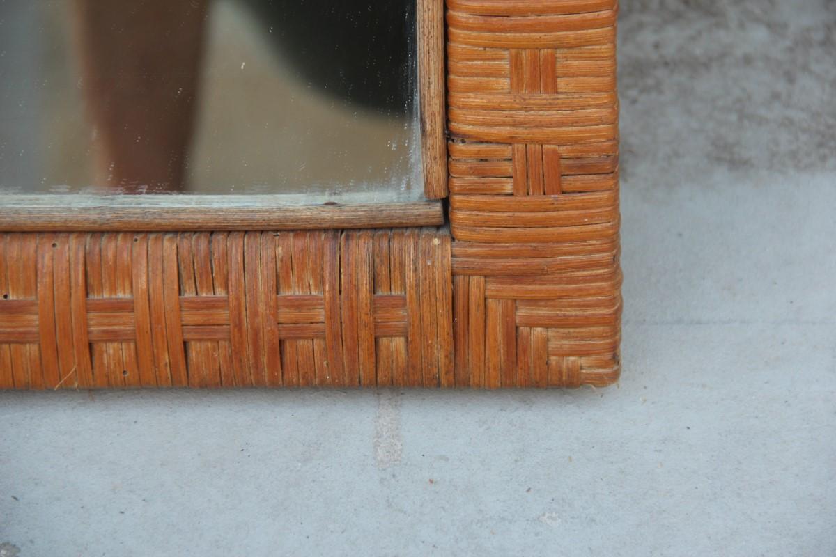 Italian Midcentury Bamboo Wall Mirror Brown 1950s Rectangular  Braid (Moderne der Mitte des Jahrhunderts)