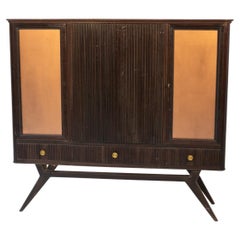 Italian Mid-Century Bar Cabinet in Fine Wood and Brass
