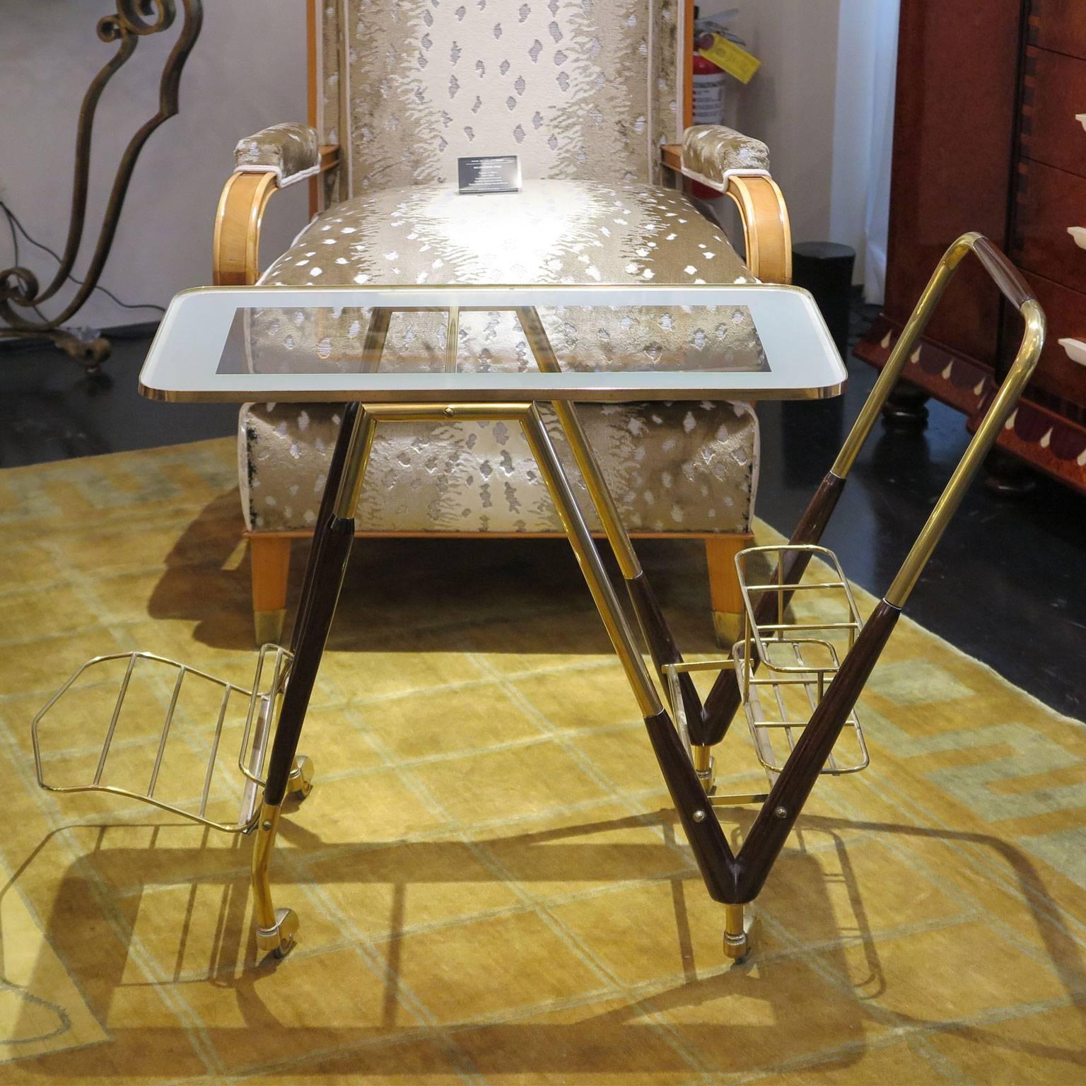 Mid-Century Modern Italian Midcentury Bar Cart in Brass and Mahogany