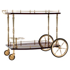 Italian Mid-Century Bar Cart in Dark Red Goatskin and Brass by Aldo Tura 1970s