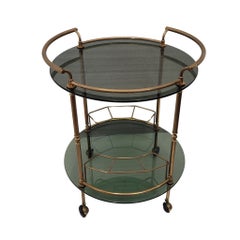Italian Mid-century barcart / waitress, gilded brass and smoked glass
