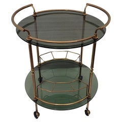Italienische Barcart/Esstellerin aus der Mitte des Jahrhunderts, vergoldetes Messing und Rauchglas