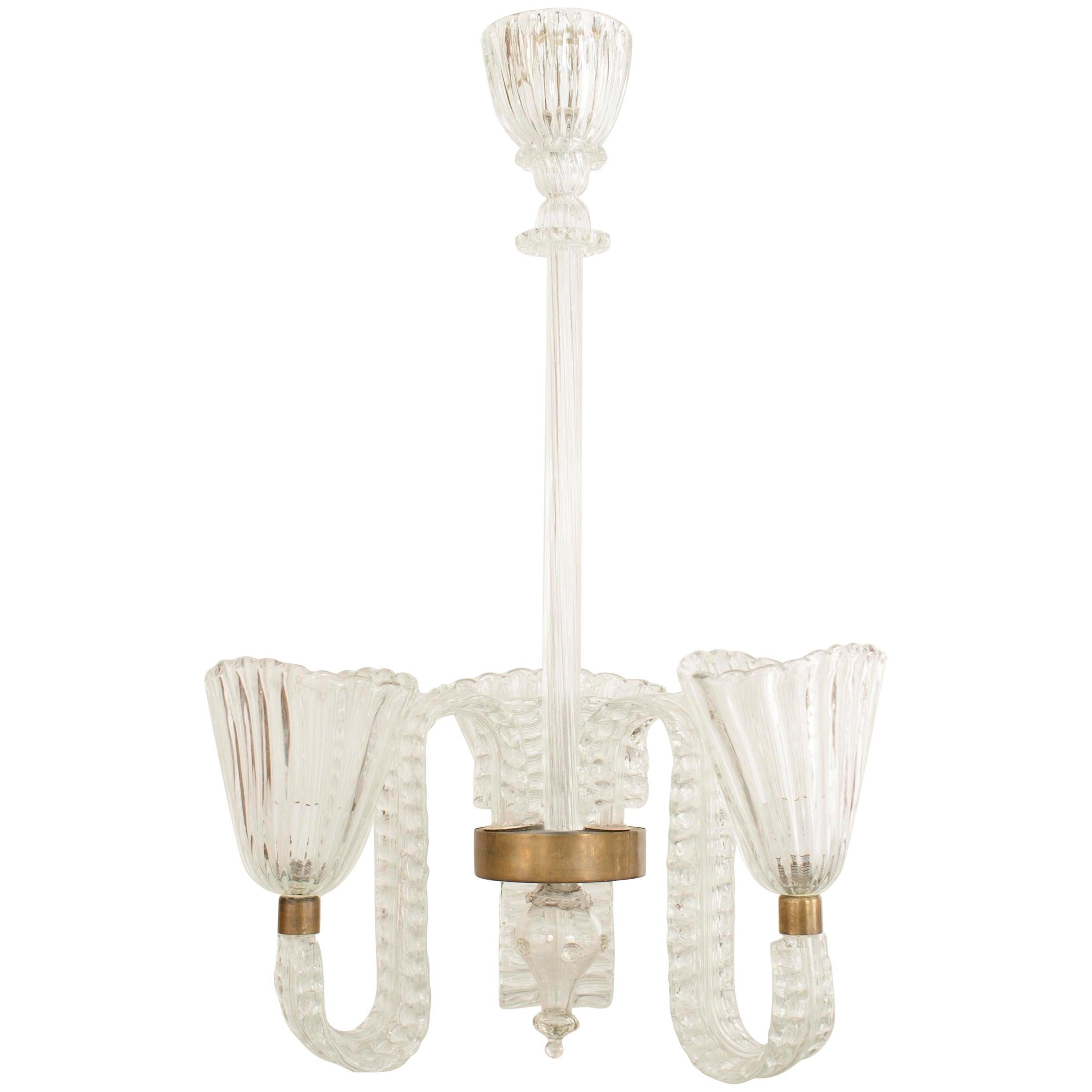 Italian Mid-Century Barovier Et Toso Glass Fluted Chandelier For Sale