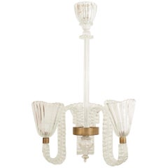 Antique Italian Mid-Century Barovier Et Toso Glass Fluted Chandelier