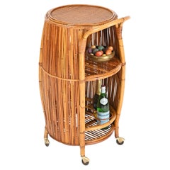 Carrito de bar italiano de mediados de siglo en ratán y bambú, Italia, años 60