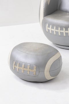 Italian Mid-Century Baseball Armchair and Footstool