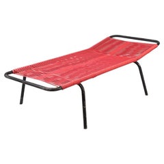 Italian Midcentury Beach Chair in Red Scooby Plastic and Black Metal, 1960s