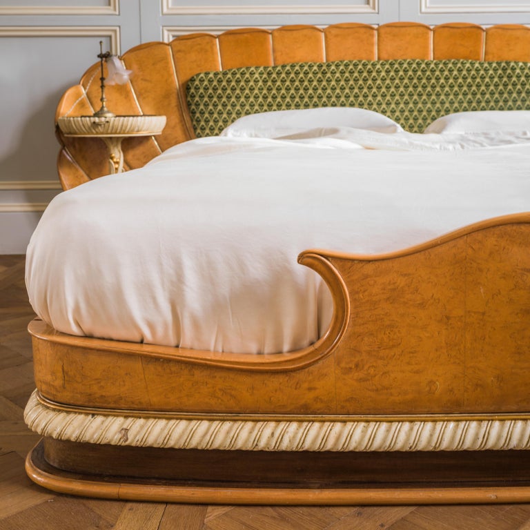 Mid Century Italian Bed in the Art Deco Style Made in a Burr Elm Wood