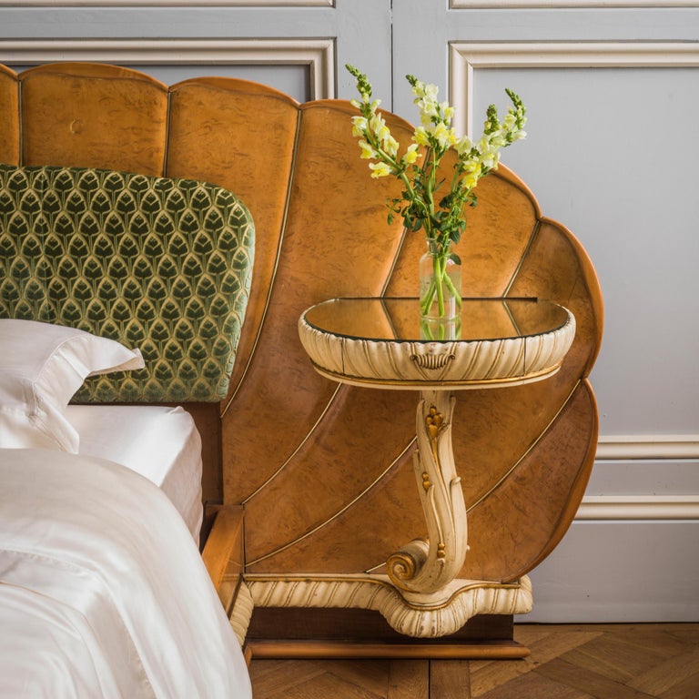 Mid Century Italian Bed in the Art Deco Style Made in a Burr Elm Wood