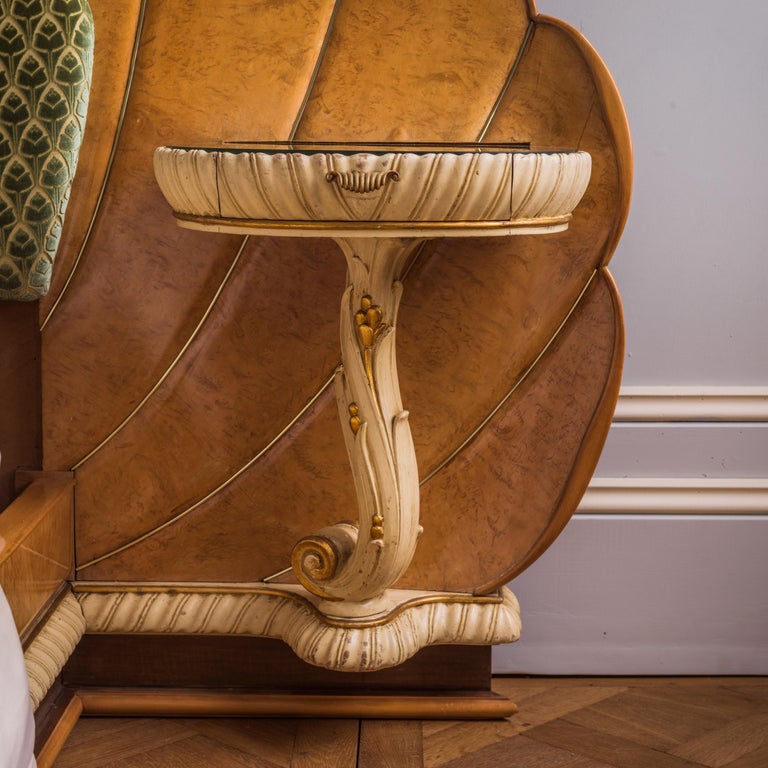 Mid Century Italian Bed in the Art Deco Style Made in a Burr Elm Wood