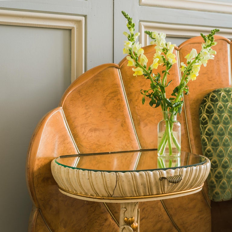 Mid Century Italian Bed in the Art Deco Style Made in a Burr Elm Wood