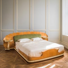 Mid Century Italian Bed in the Art Deco Style Made in a Burr Elm Wood
