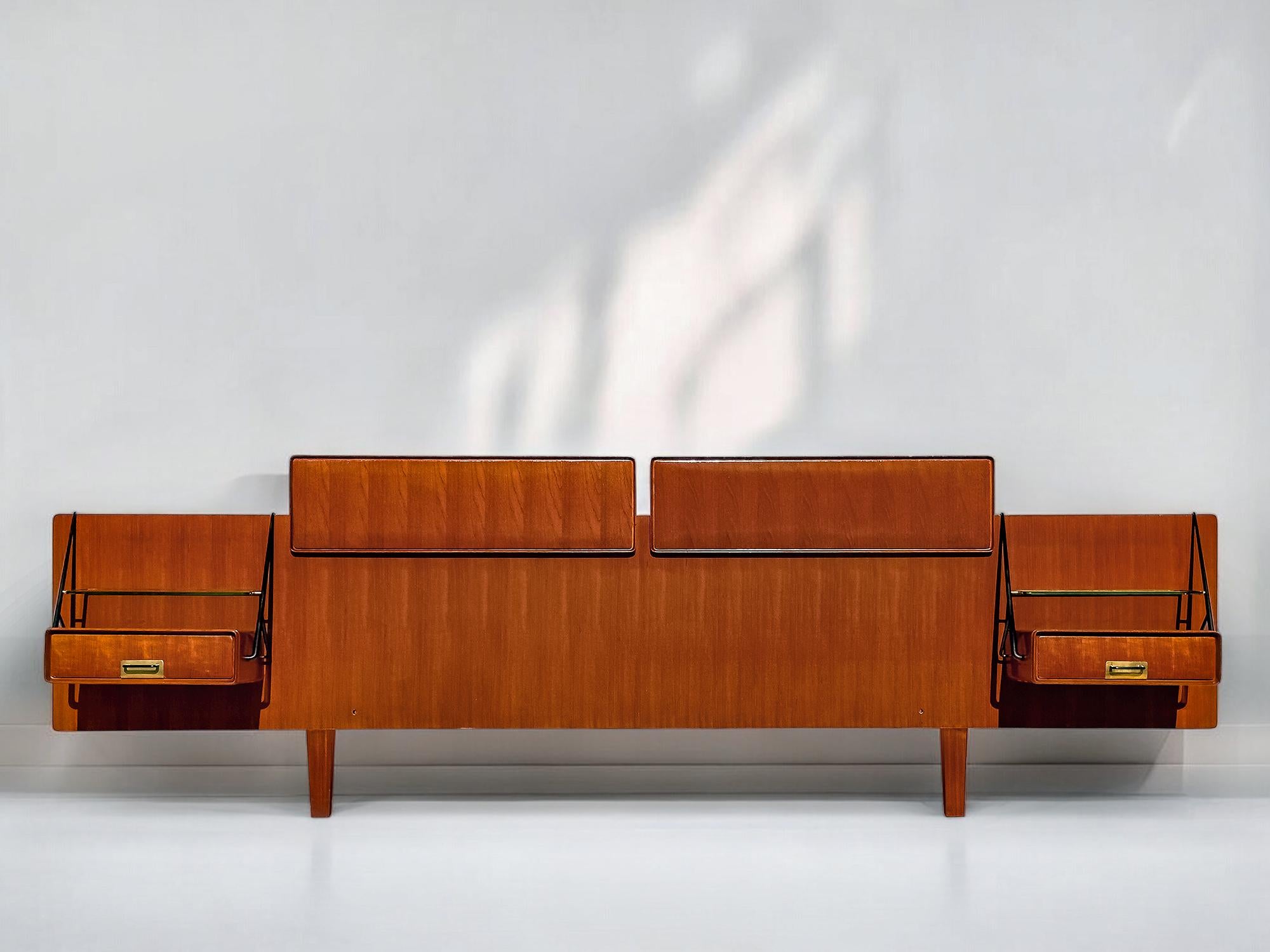 Italian Mid-Century Bed Headboard with Nightstands by Silvio Cavatorta, 1950s 4