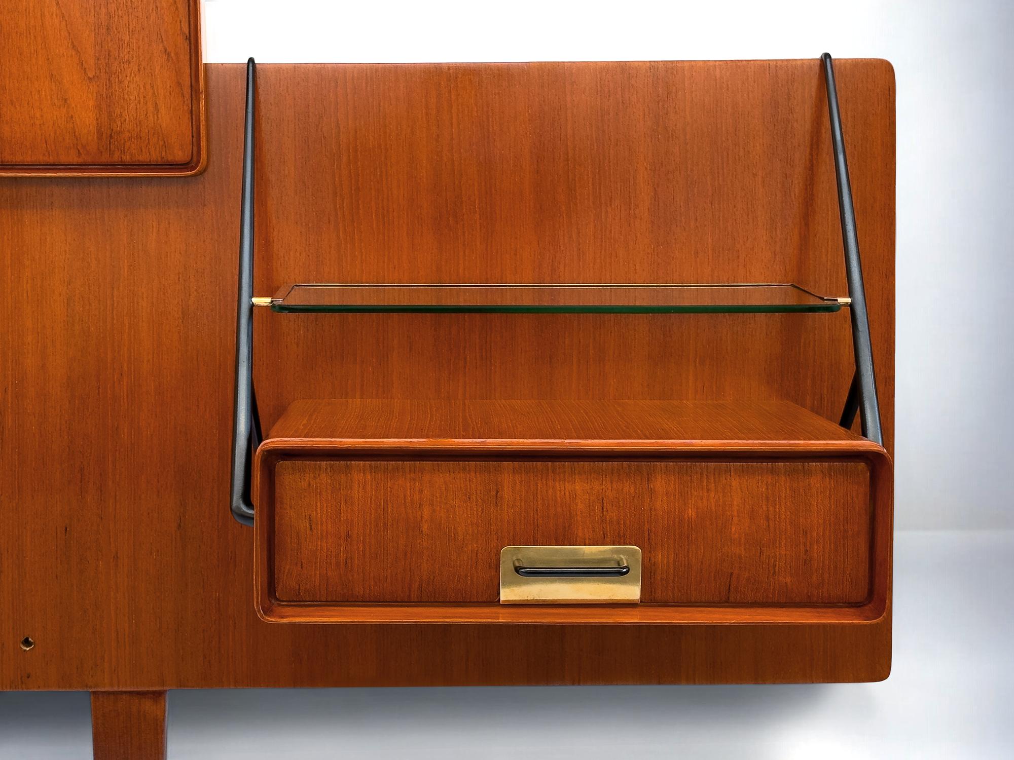 Italian Mid-Century Bed Headboard with Nightstands by Silvio Cavatorta, 1950s 5