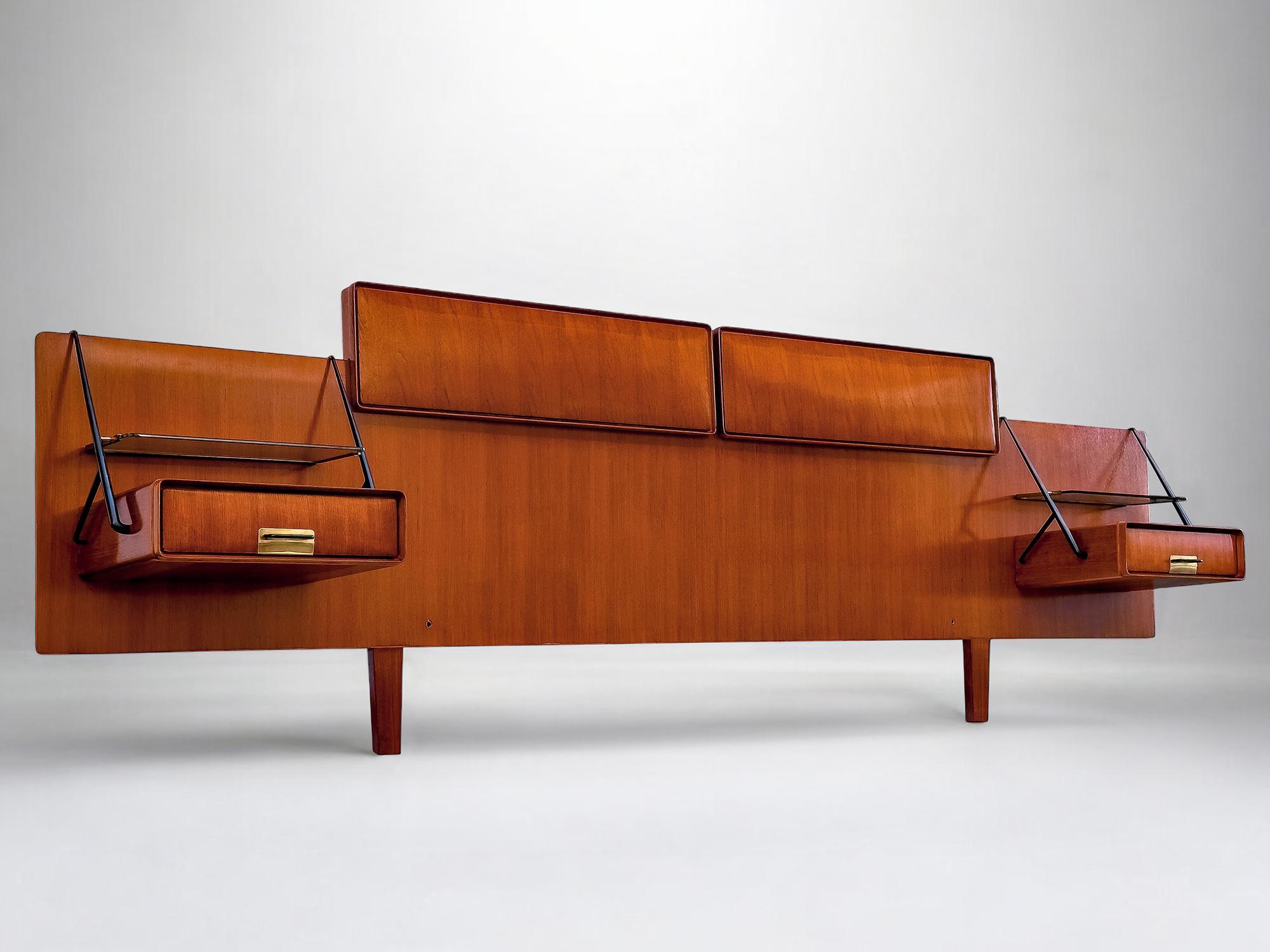 Italian Mid-Century Bed Headboard with Nightstands by Silvio Cavatorta, 1950s 6