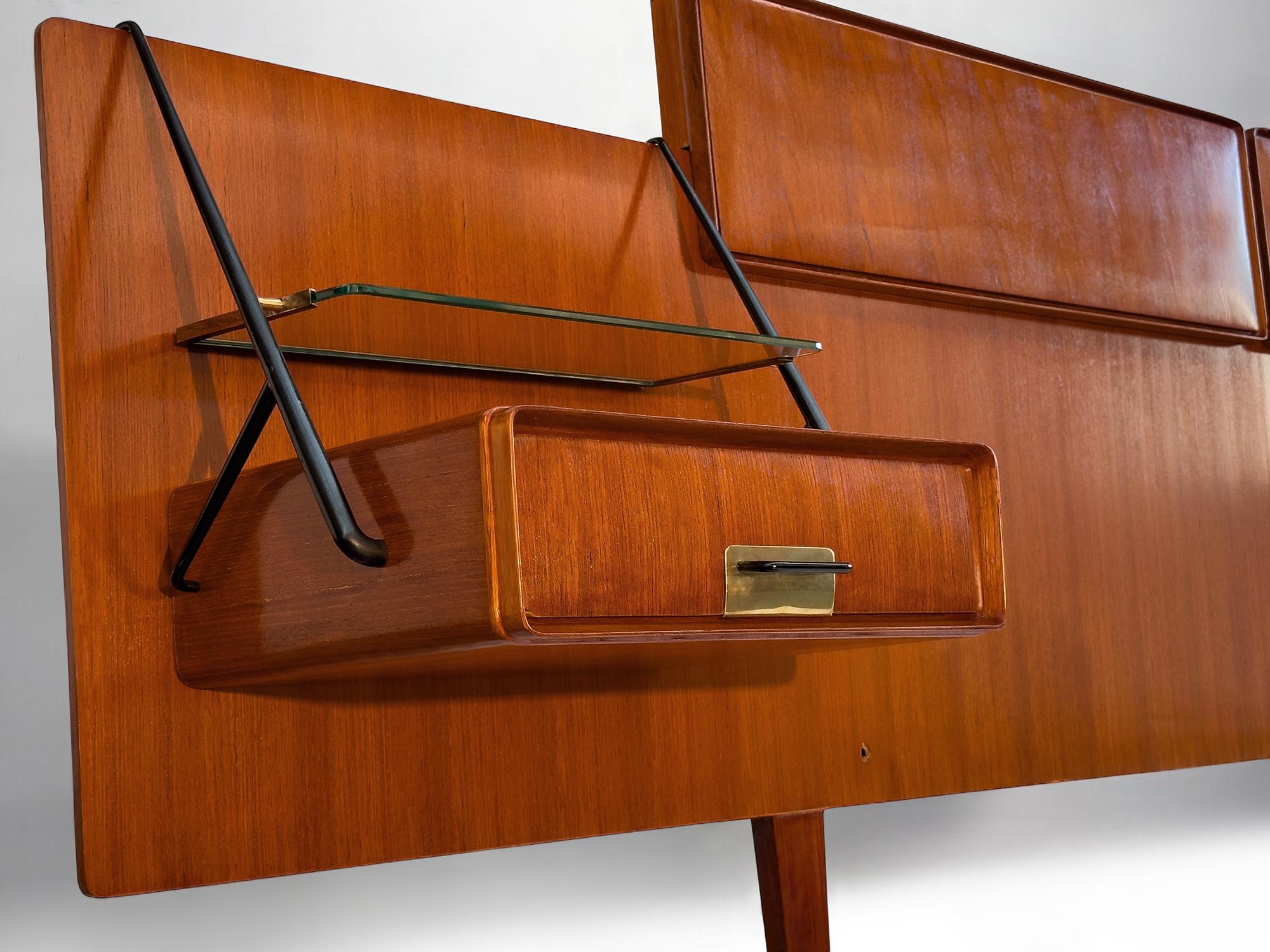 Italian Mid-Century Bed Headboard with Nightstands by Silvio Cavatorta, 1950s 7