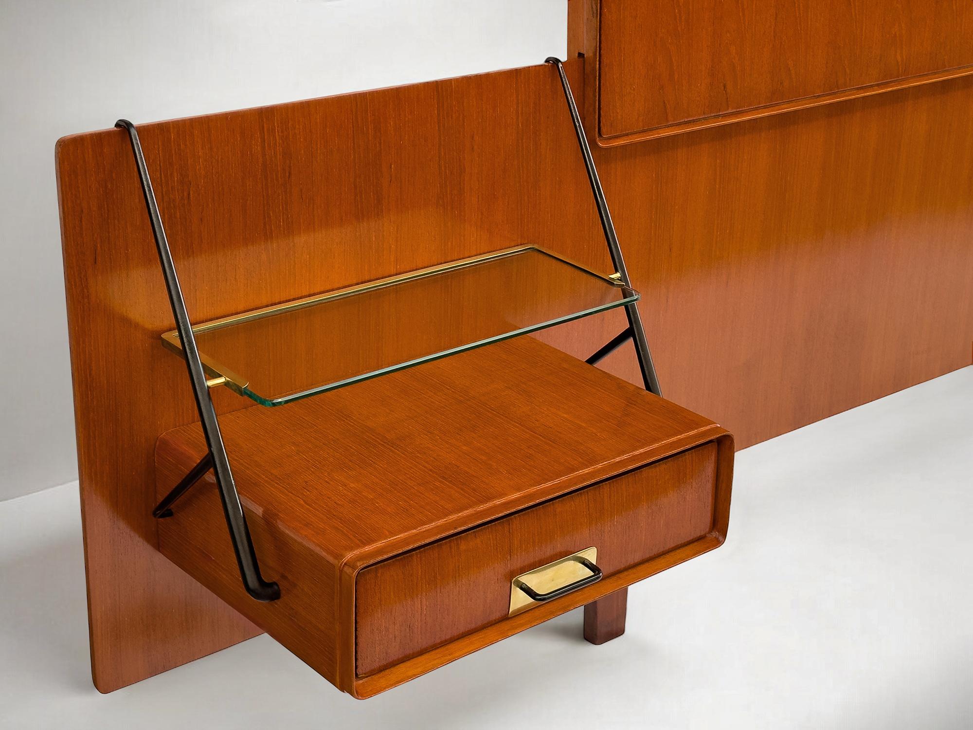 Italian Mid-Century Bed Headboard with Nightstands by Silvio Cavatorta, 1950s 8