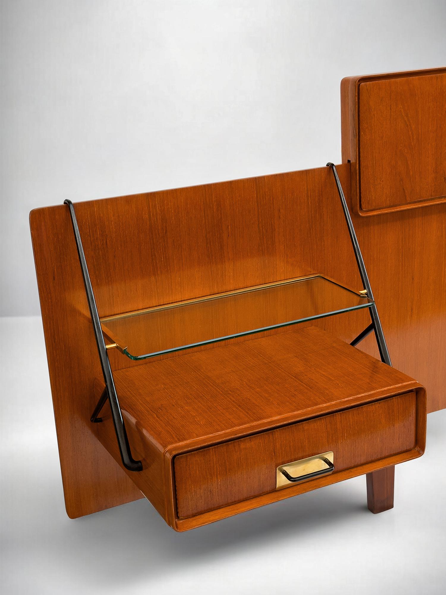 Italian Mid-Century Bed Headboard with Nightstands by Silvio Cavatorta, 1950s 11