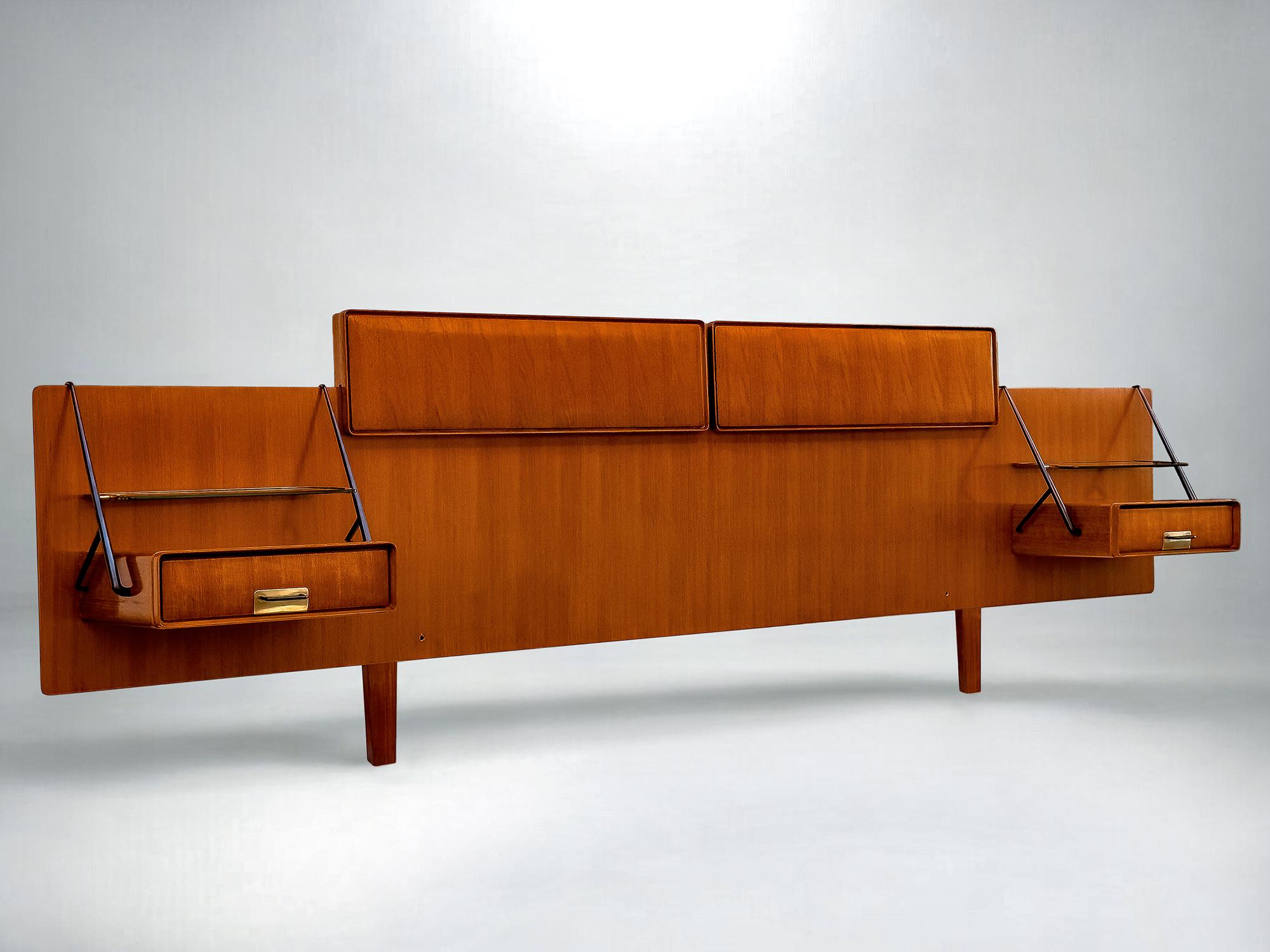 Italian Mid-Century Bed Headboard with Nightstands by Silvio Cavatorta, 1950s 13