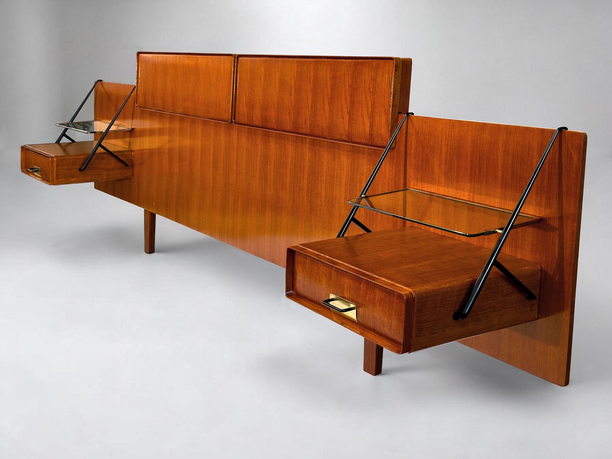 20th Century Italian Mid-Century Bed Headboard with Nightstands by Silvio Cavatorta, 1950s